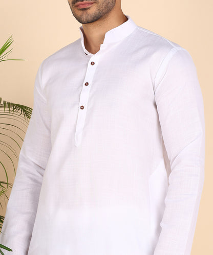 White Cotton Mens Kurta Top