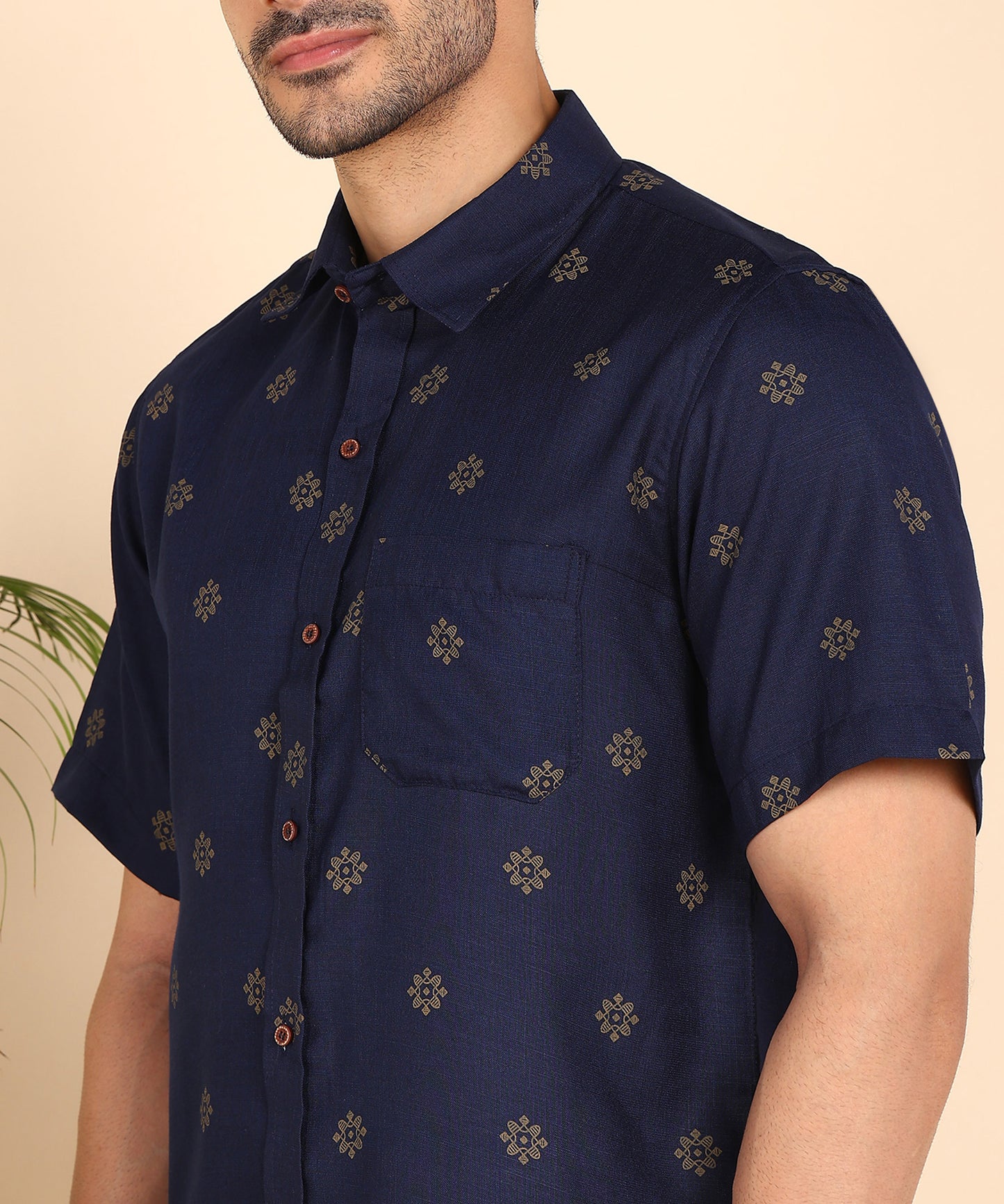 Blue and Gold Printed Shirt