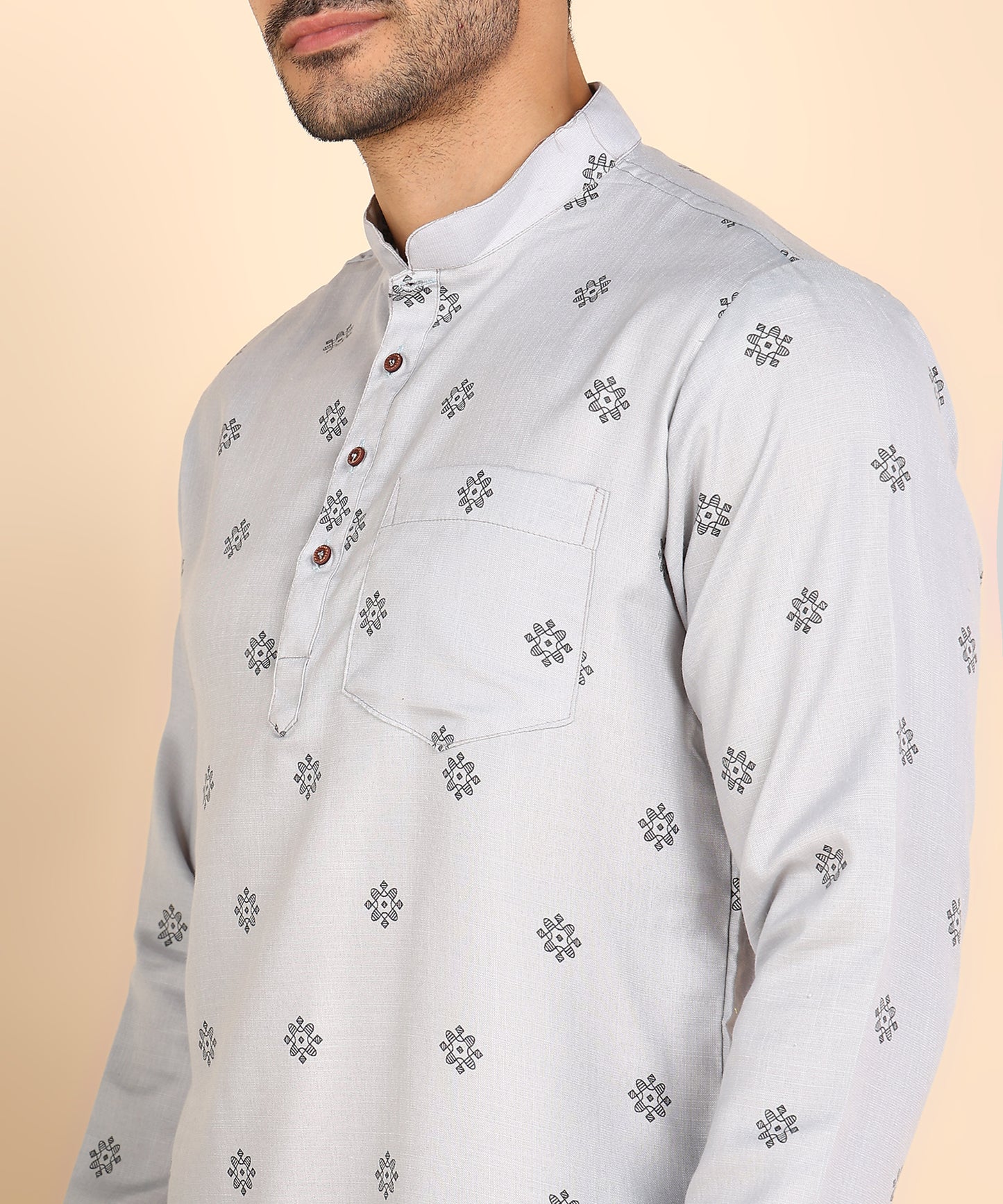 Grey Printed Short Kurta