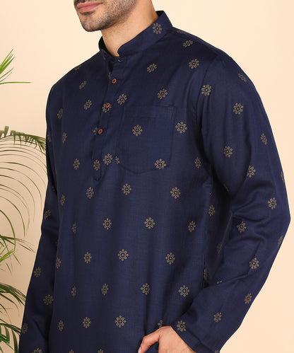 Blue and Gold Printed Short Kurta