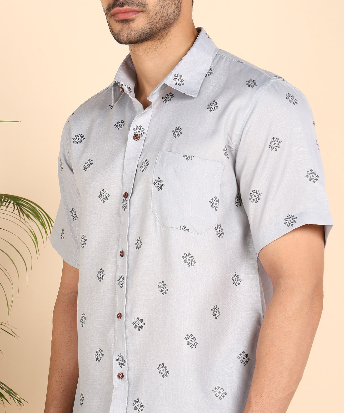 Grey Printed Cotton Shirt