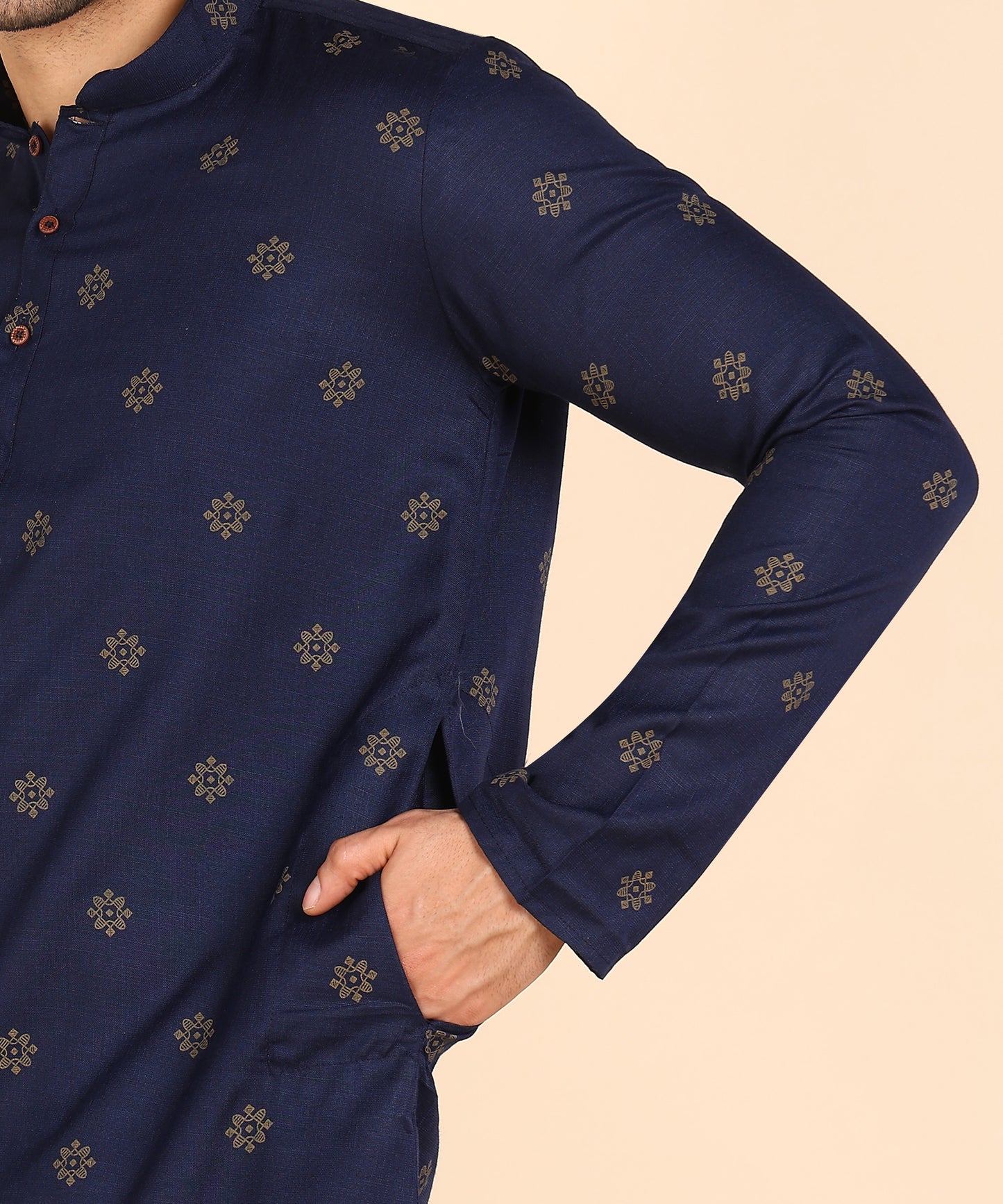 Blue And Gold Printed Kurta