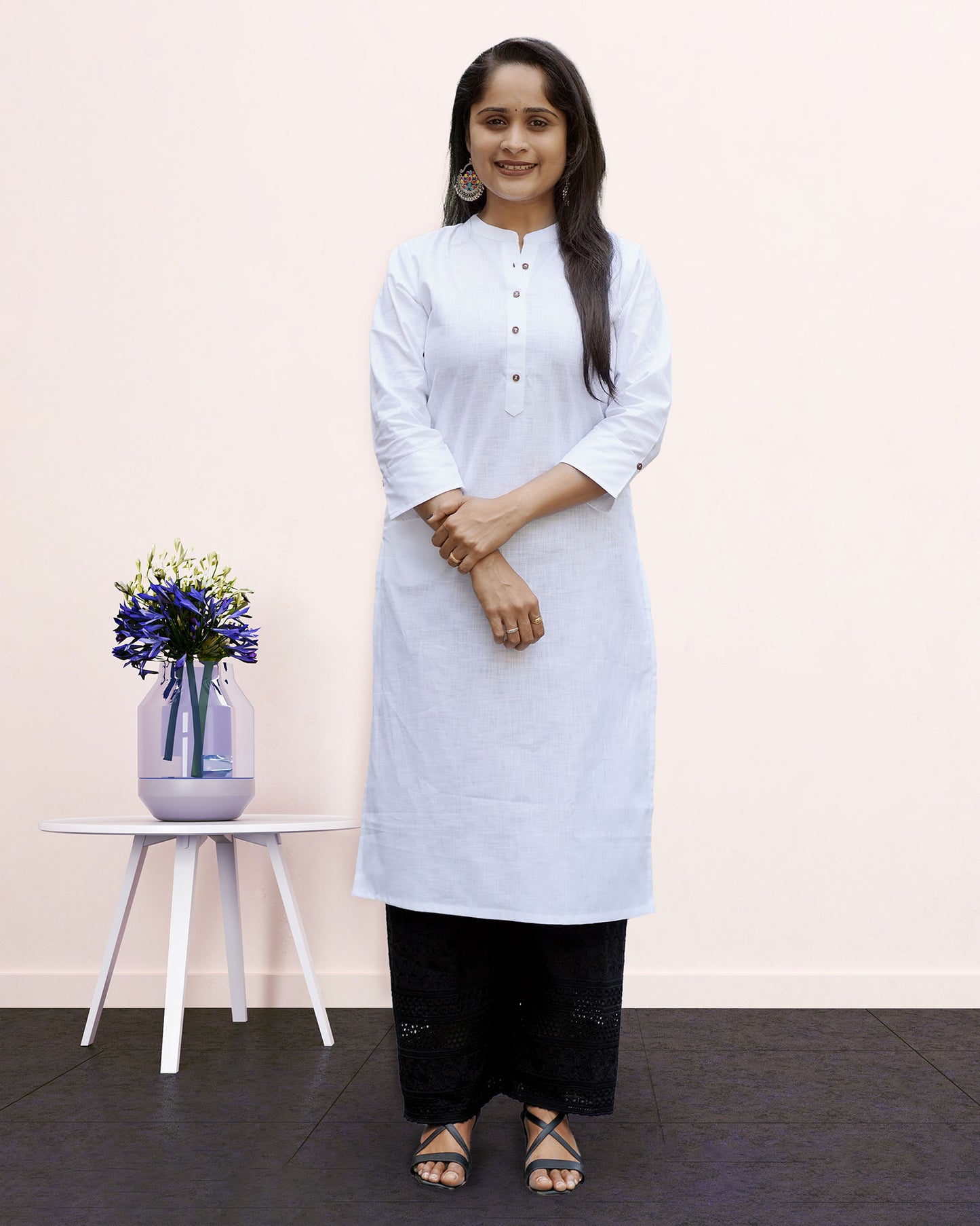 White Cotton Womens A-Line Kurta Top