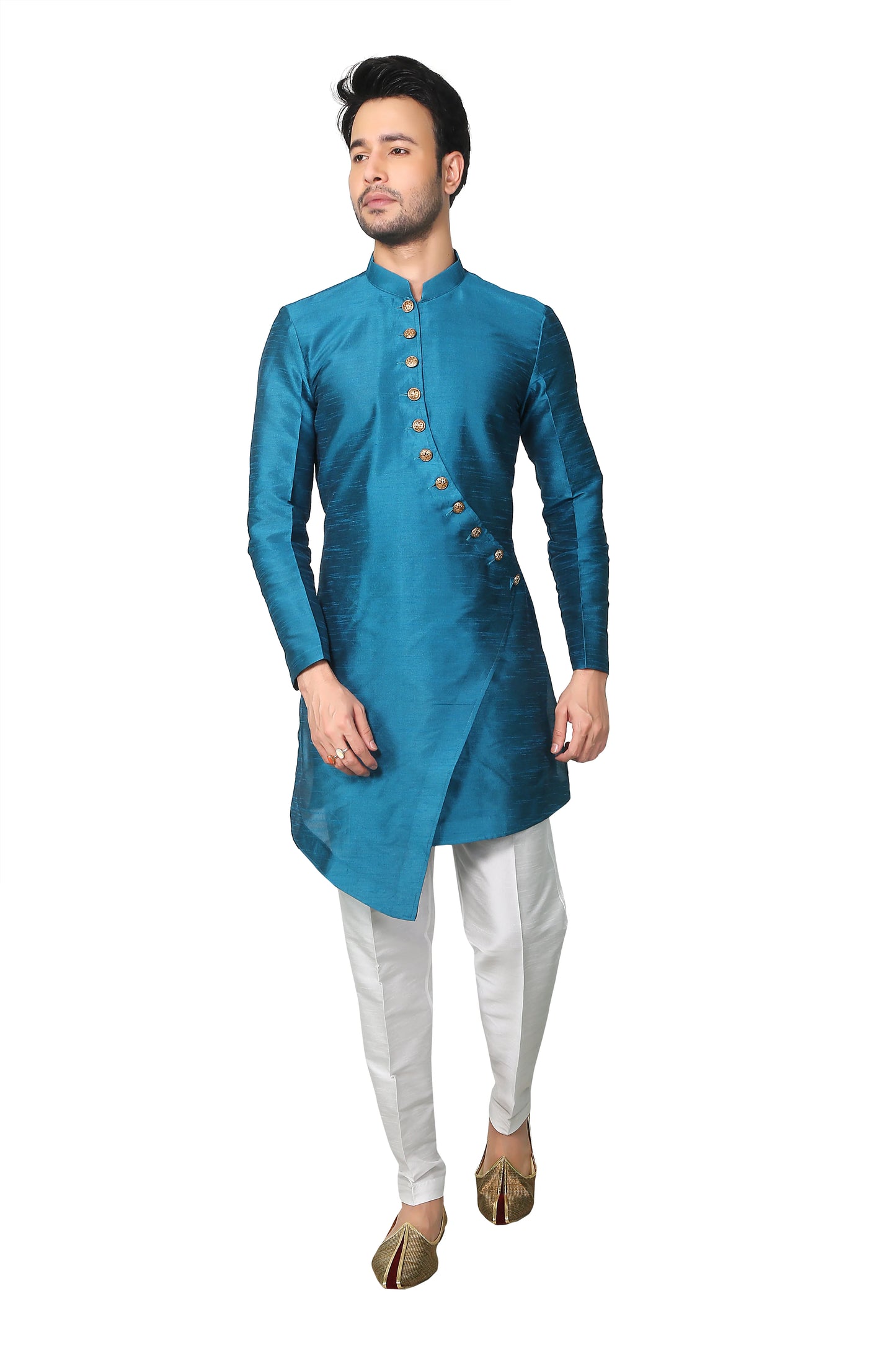 Modern Cut Peacock Blue Kurta