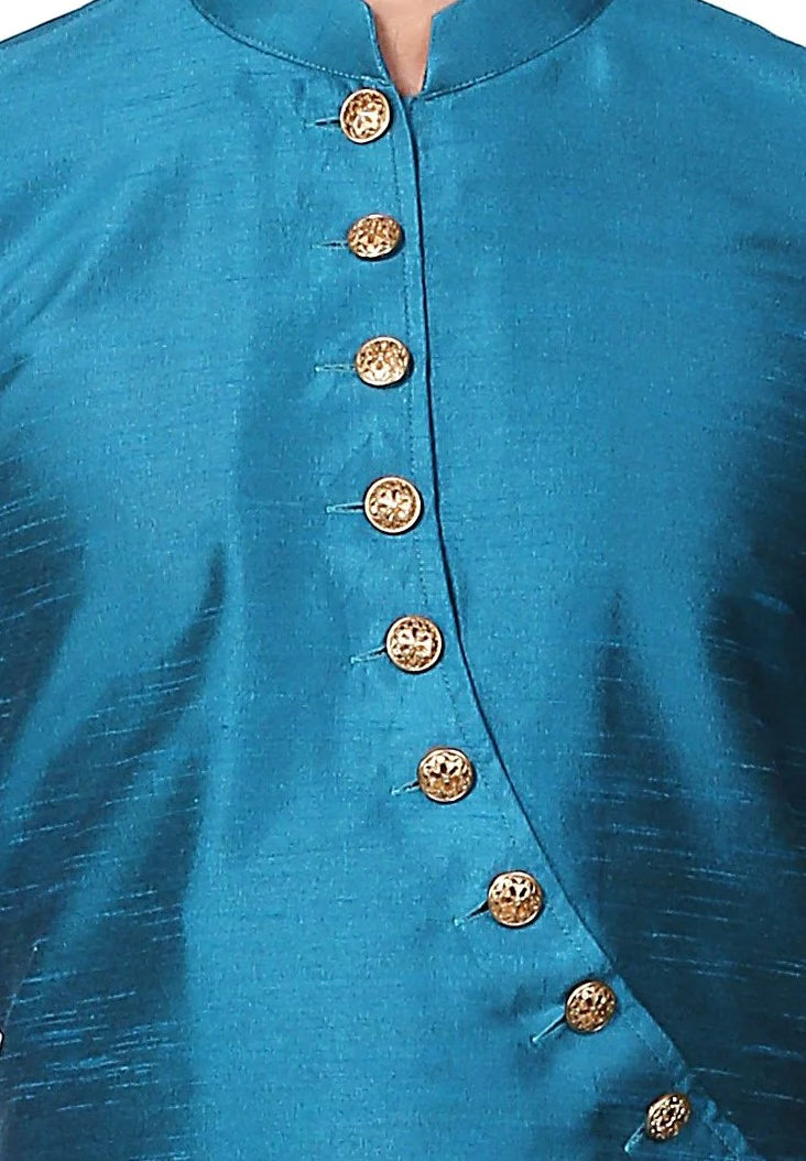 Modern Cut Peacock Blue Kurta