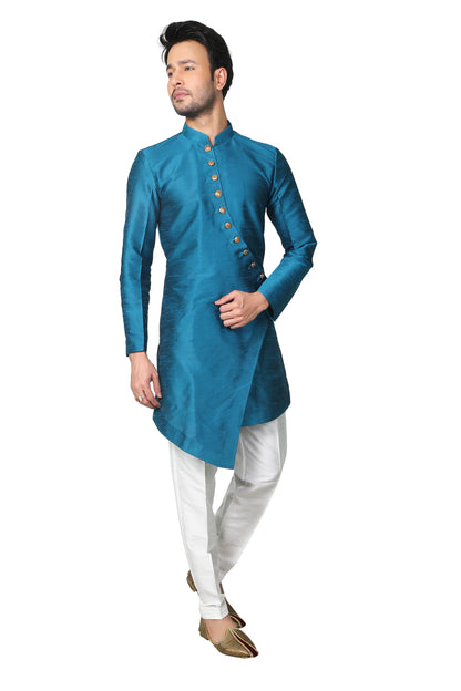 Modern Cut Peacock Blue Kurta