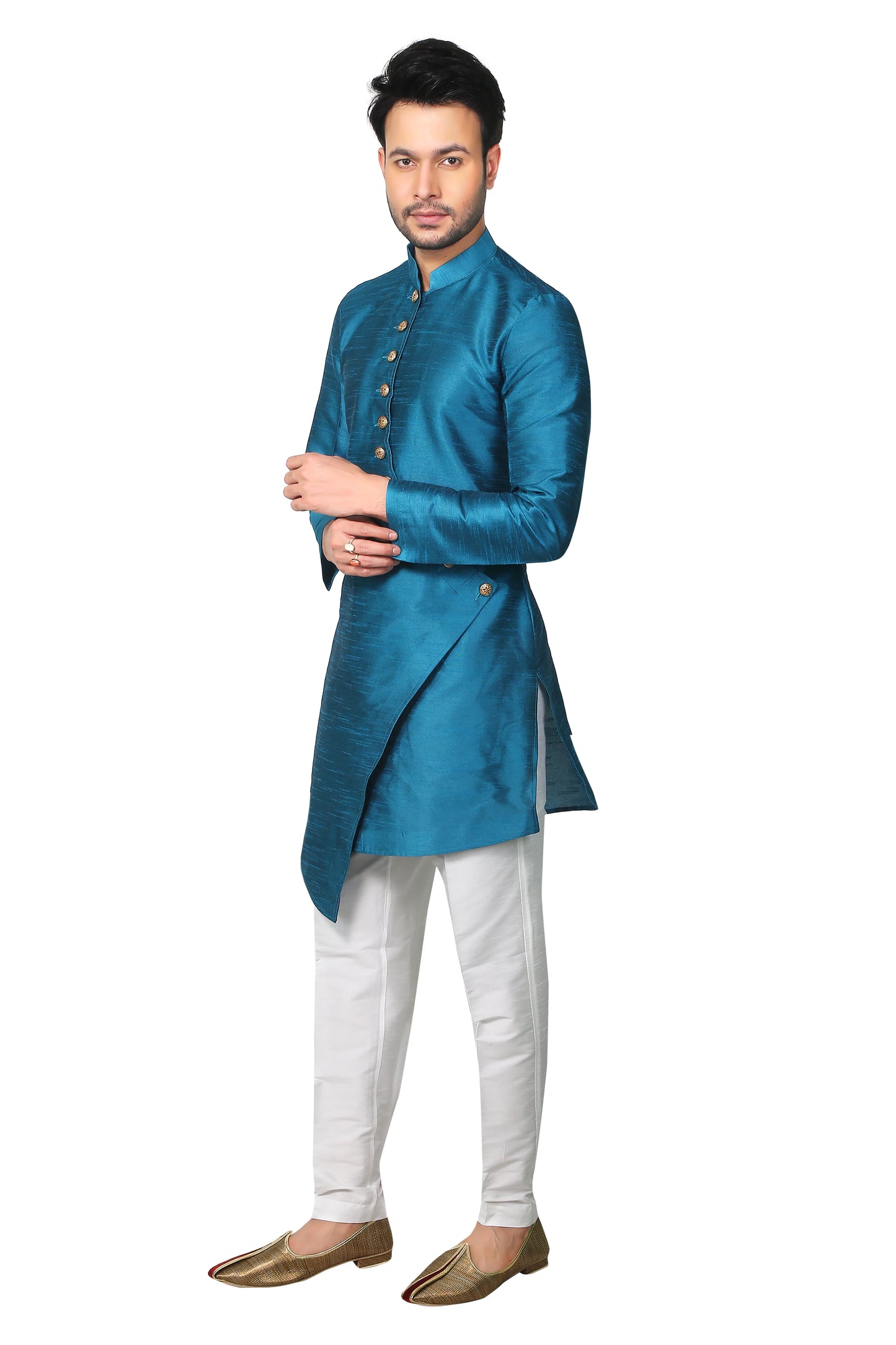 Modern Cut Peacock Blue Kurta