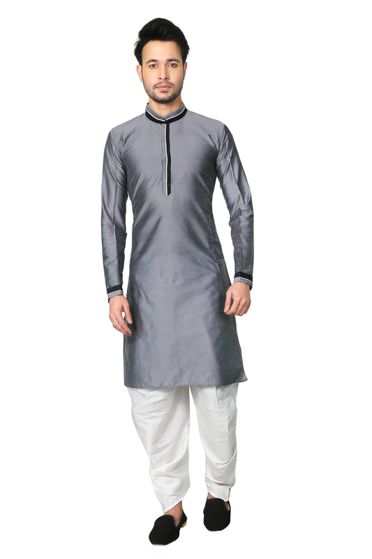 Trendy Grey Cotton Silk Kurta