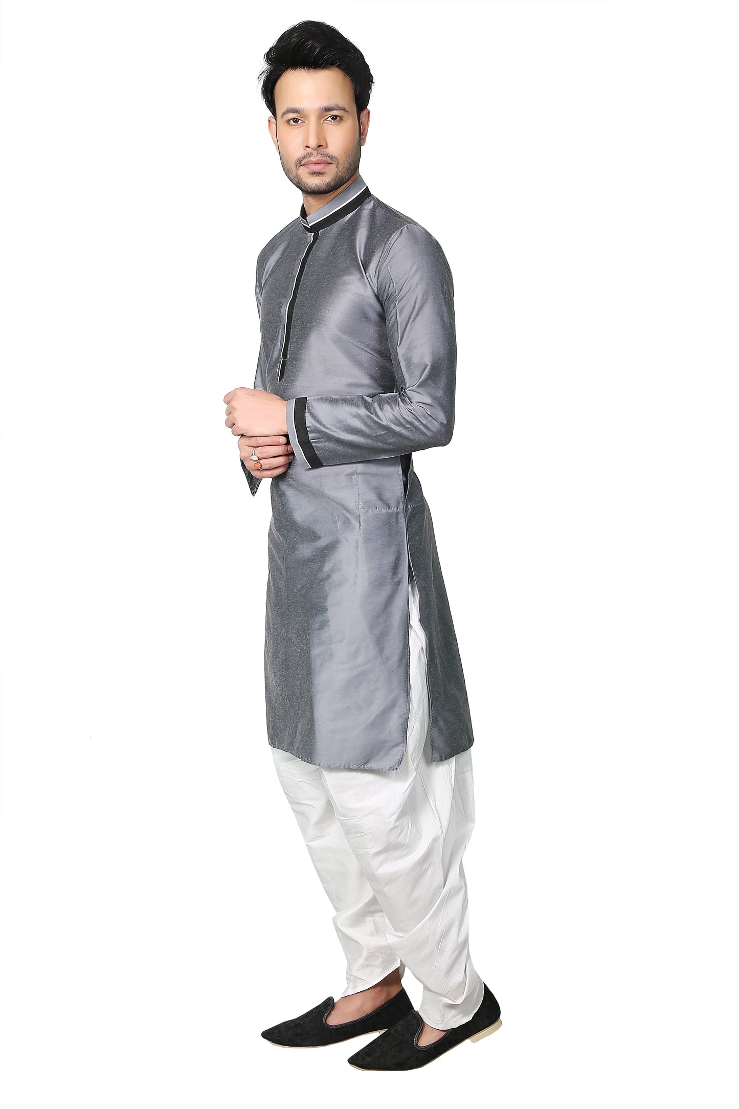 Trendy Grey Cotton Silk Kurta