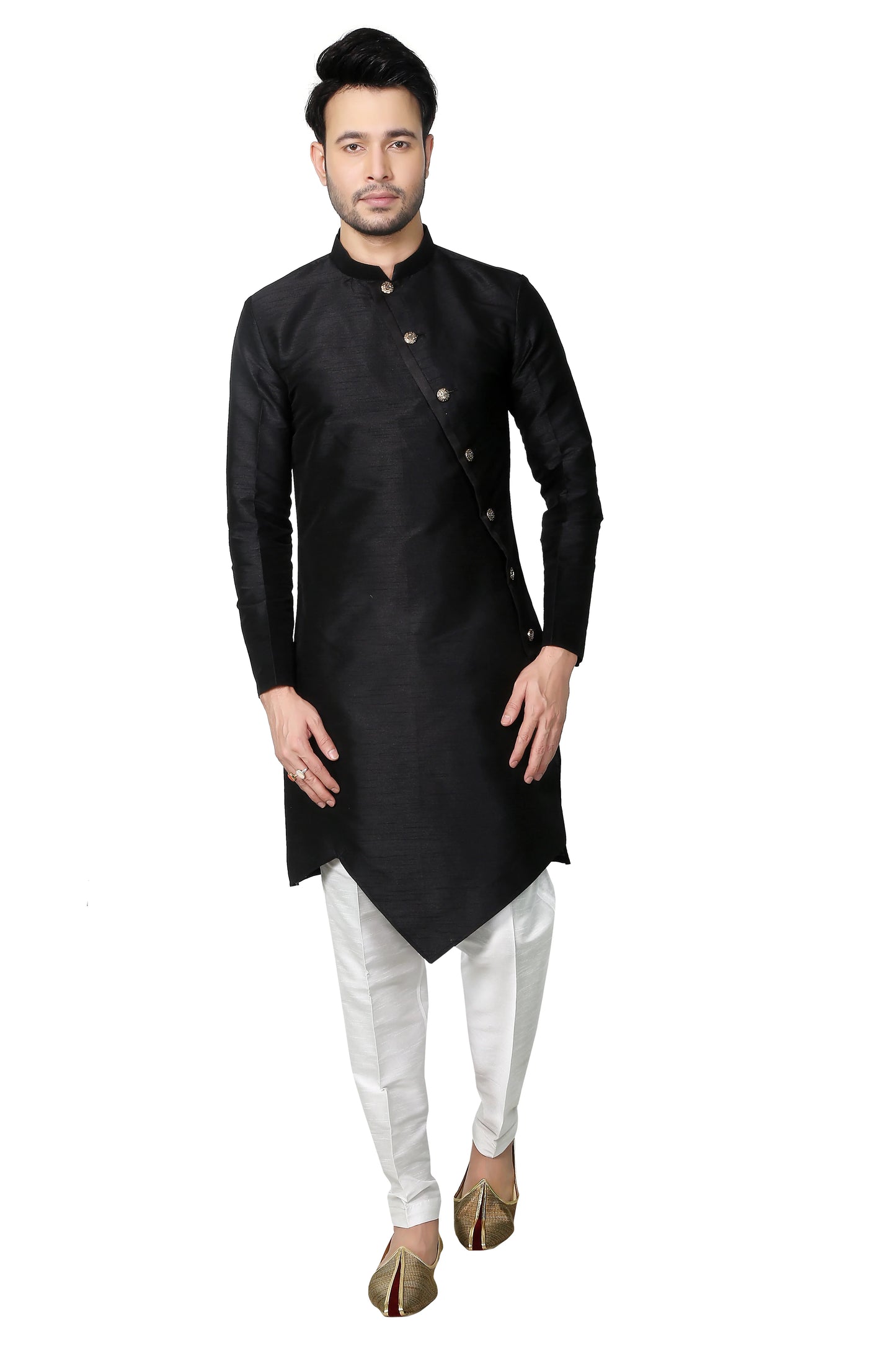 Black Silk Modern Cut Kurta