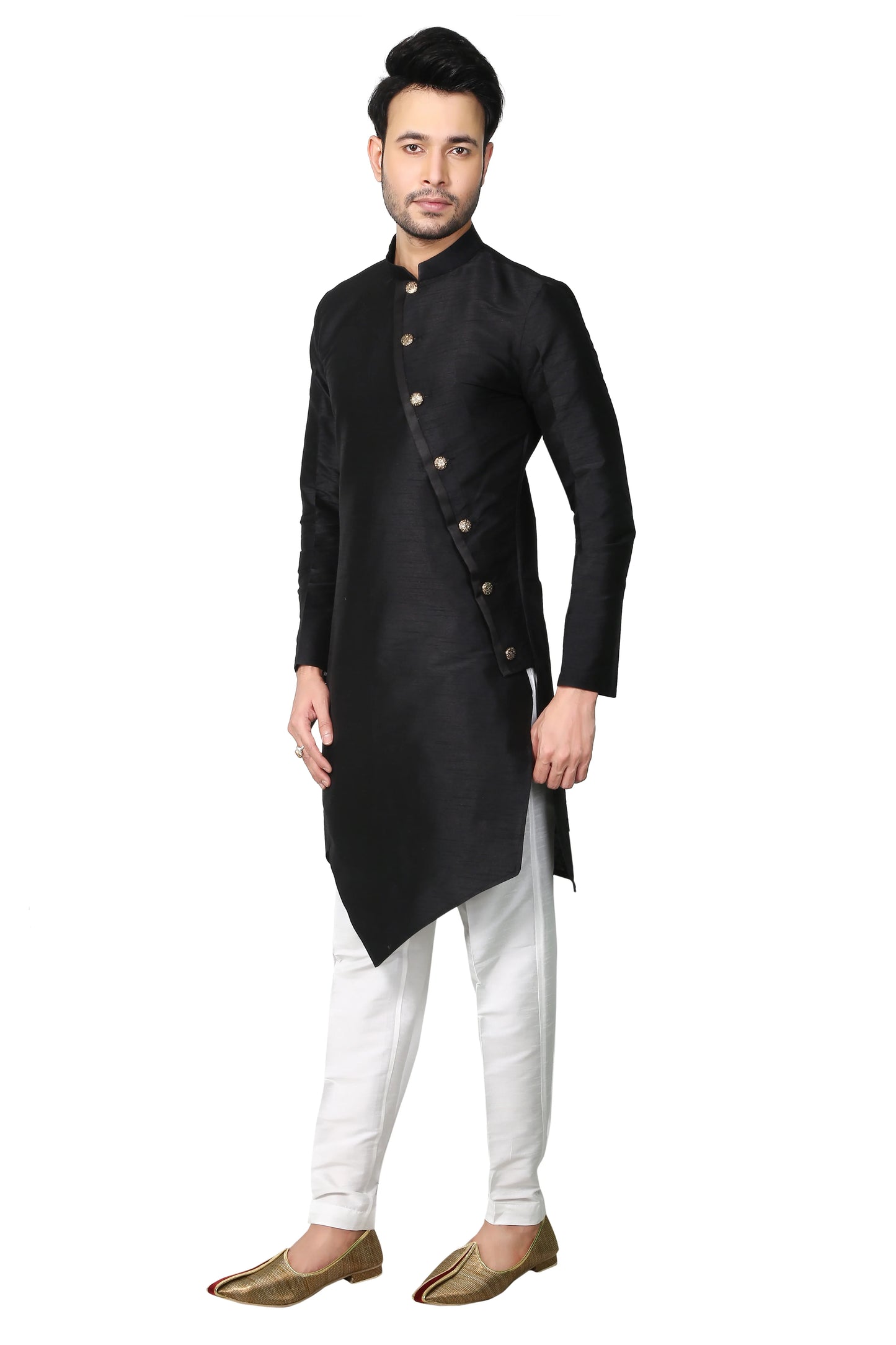 Black Silk Modern Cut Kurta